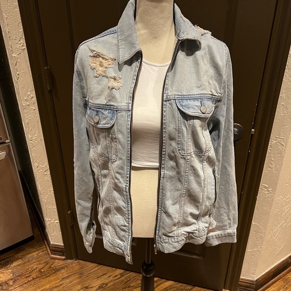ASOS Design Distressed Full Zip Jean Jacket NWT Size XS - Picture 7 of 8